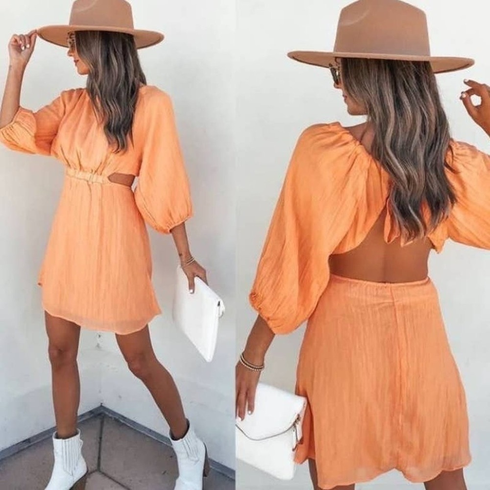 Dee Elly Shimmery Orange Dress Open Back Size Medium